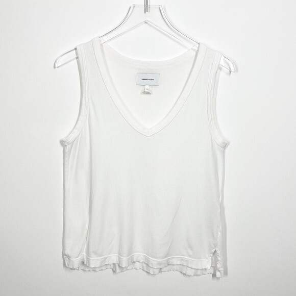 Current Elliott Women's Size Small White Perfect V Neck Distressed Tank Top - Picture 3 of 11